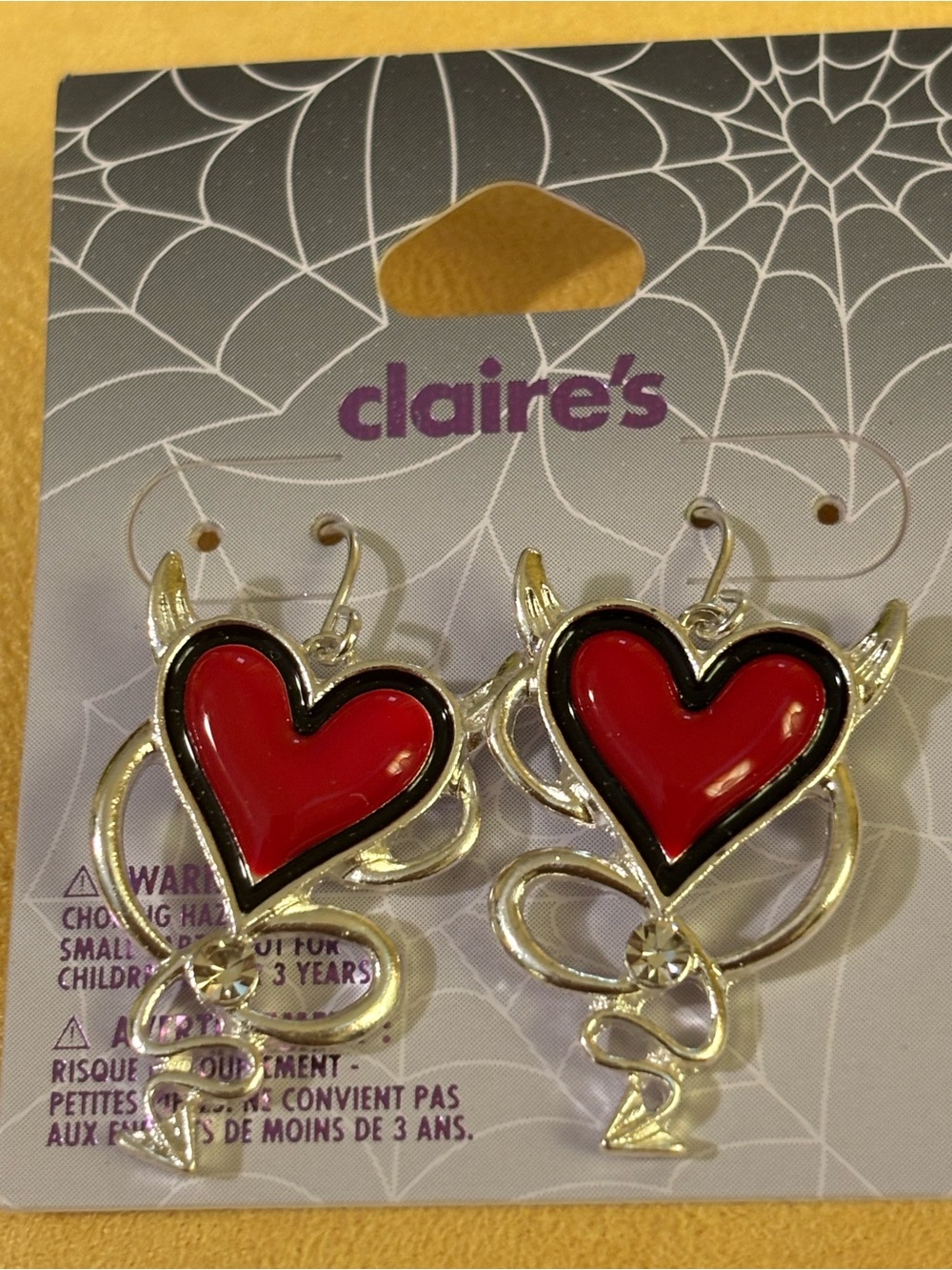 Claire's Red Heart Devil Wing Dangle Earrings